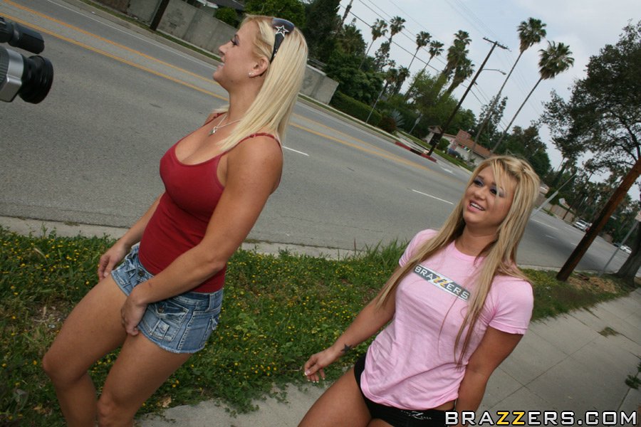 Busty Cayden Moore and Cali Cassidy in tight shorts pose in public #51625947