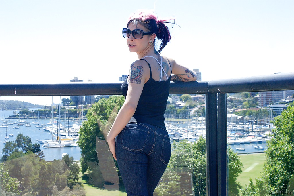 Hot babe Joanna Angel shows off her tattooed body in the outdoor scene #50011845