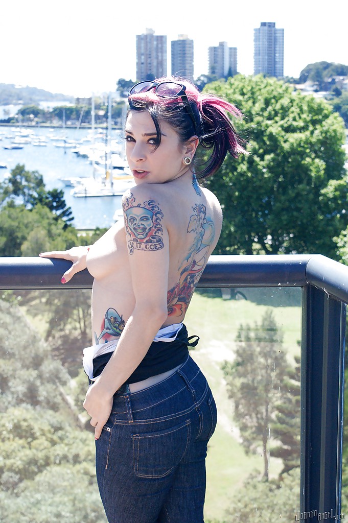 Hot babe Joanna Angel shows off her tattooed body in the outdoor scene #50011883
