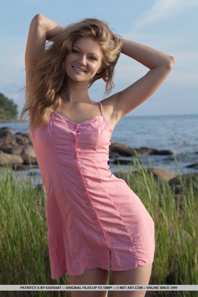 Beach babe Patritcy A revealing tiny teen breasts outdoors for glamour pics #50163500