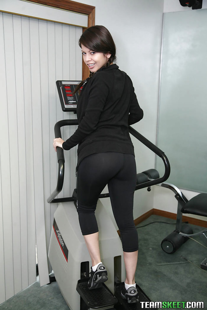 Sporty latina with pigtails Evie Dellatossa stripping in the gym #52409533