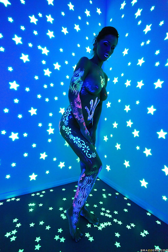Angel Dark has her sexy booty and tits prettified with glowing bodyart #52666584