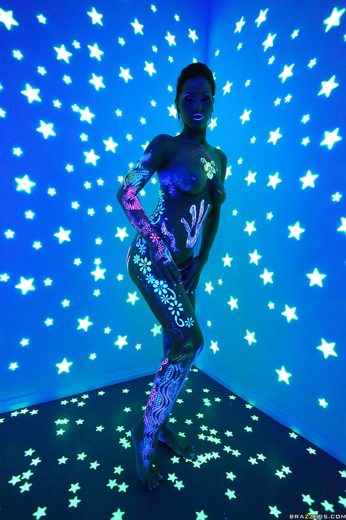 Angel Dark has her sexy booty and tits prettified with glowing bodyart #52666616