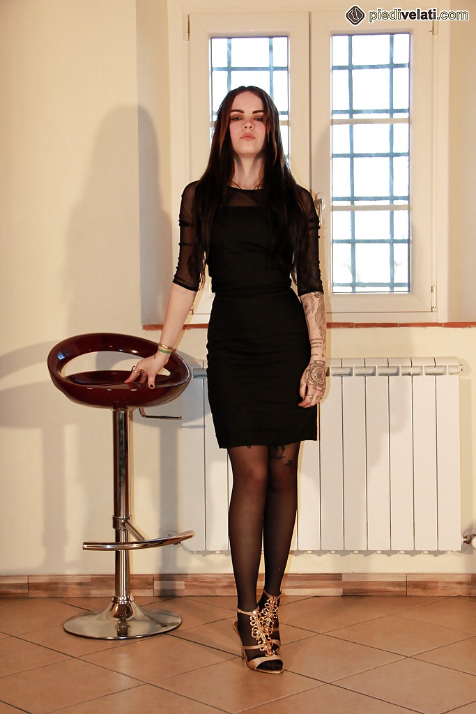 Leggy pantyhose clad model Emily posing non nude in skirt and heels #51446933