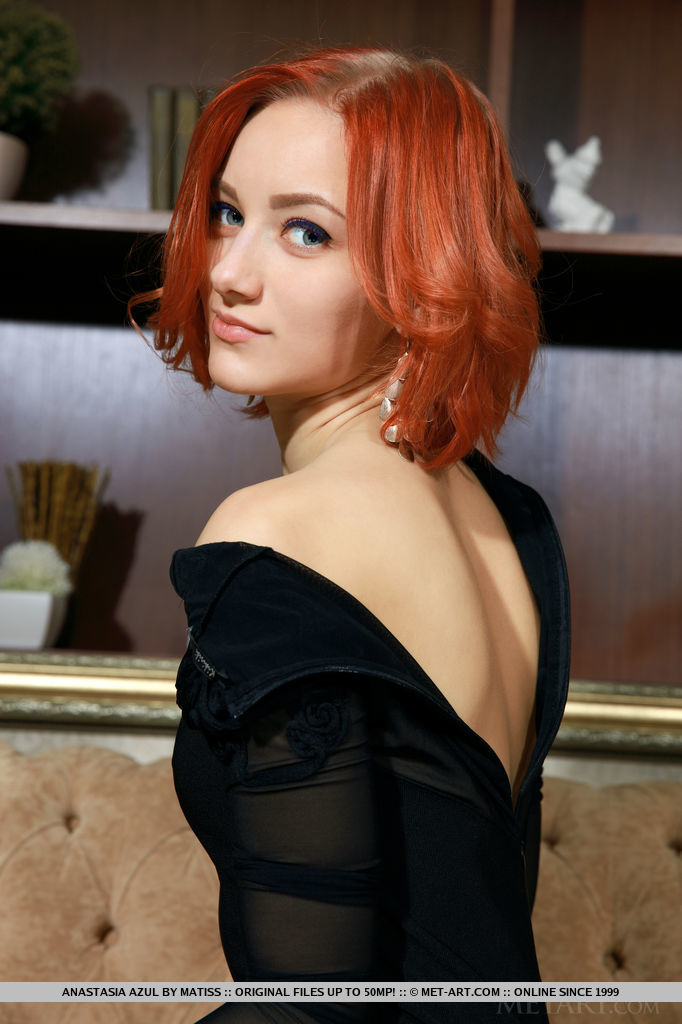 Skinny redhead babe Anastasia Azul revealing tiny teen tits for glam photos #50660224
