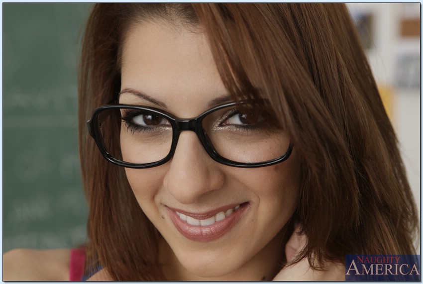 Naughty coed in glasses Lexi Bloom stripping off her clothes