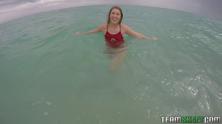 Teen babe Kimber Lee flashing large natural tits in the ocean #54595359