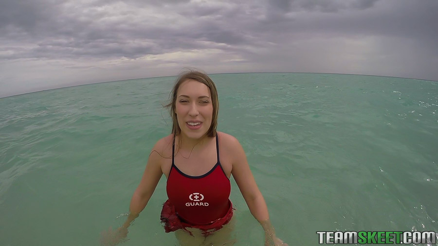 Teen babe Kimber Lee flashing large natural tits in the ocean #54595395