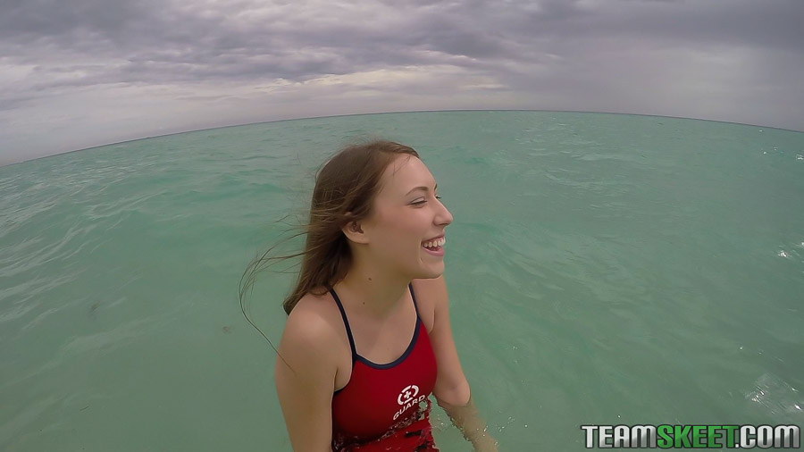 Teen babe Kimber Lee flashing large natural tits in the ocean #54595466