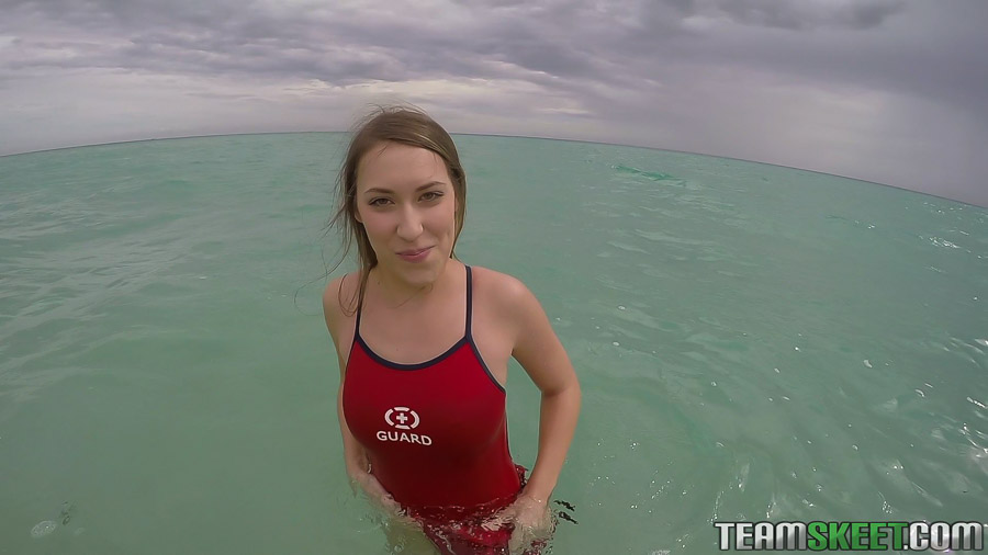 Teen babe Kimber Lee flashing large natural tits in the ocean #54595496