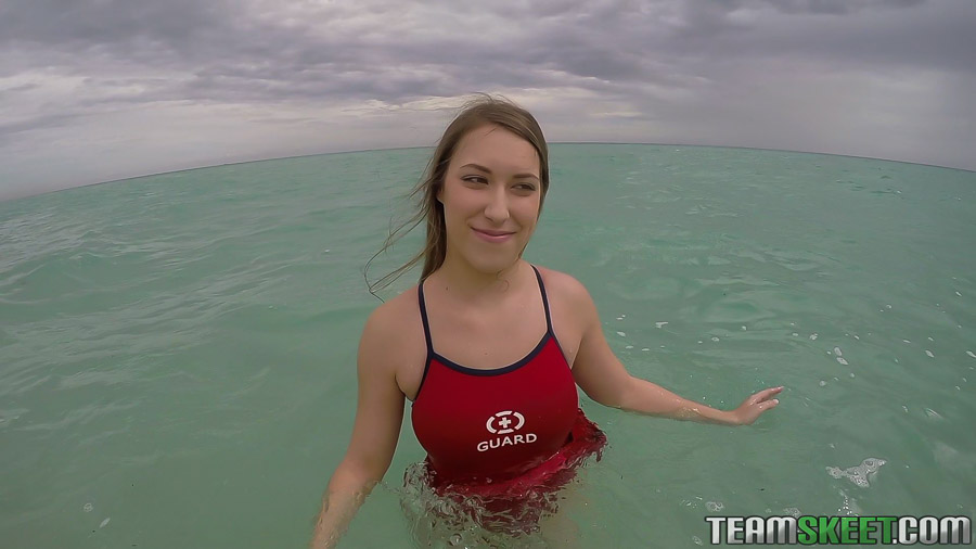 Teen babe Kimber Lee flashing large natural tits in the ocean #54595543