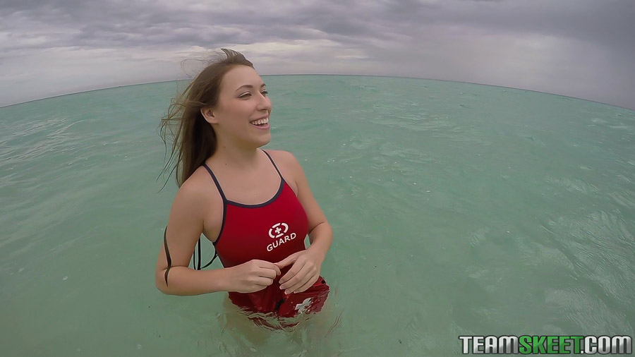 Teen babe Kimber Lee flashing large natural tits in the ocean #54595673