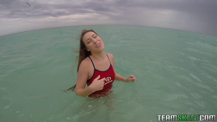 Teen babe Kimber Lee flashing large natural tits in the ocean #54595738