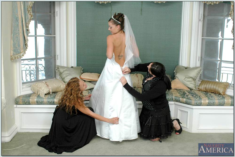 Busty blonde Nikki Benz helping Penny Flame to try on wedding dress #52363347