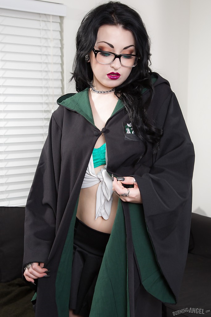 Tattooed nerd in glasses flashes upskirt schoolgirl underwear #52164091