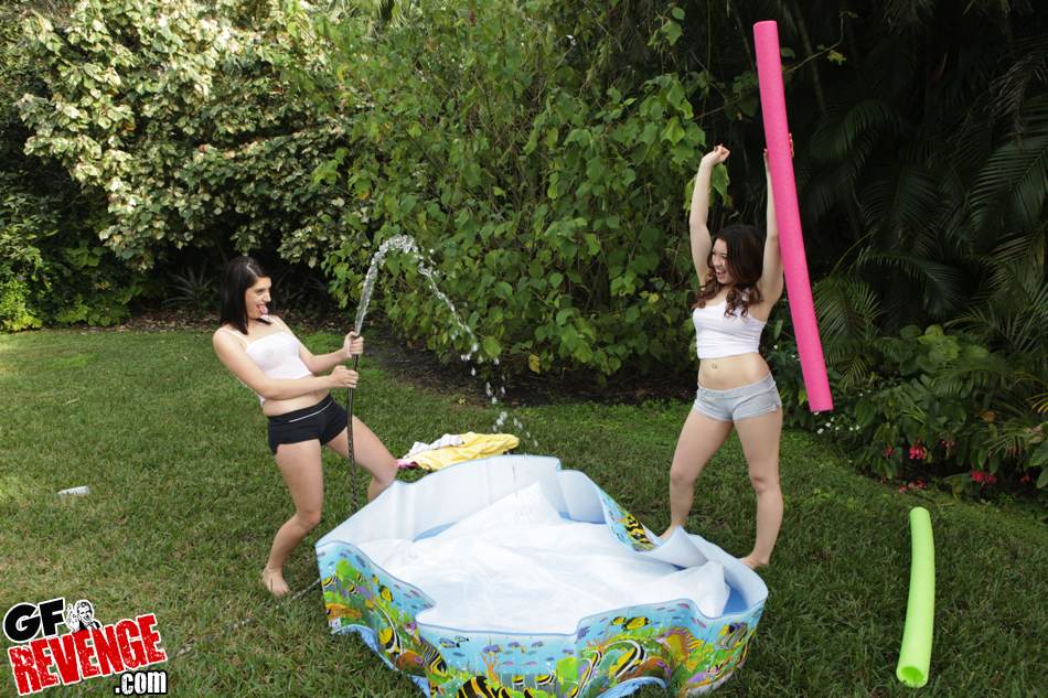 Playful brunette amateurs have some wet lesbian fun outdoor #51275069
