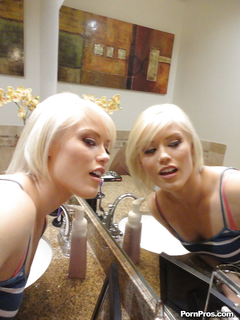 Young blonde hottie Ash Hollywood taking selfies in mirror while undressing #50134442