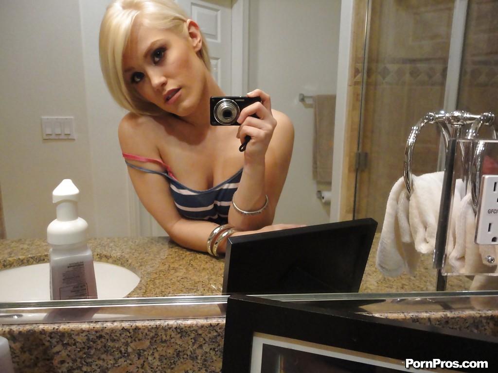 Young blonde hottie Ash Hollywood taking selfies in mirror while undressing #50134448