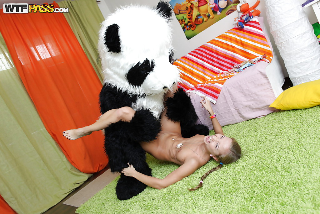 Salacious teenage cutie with pigtails has hardcore sex with a panda toy #50456317