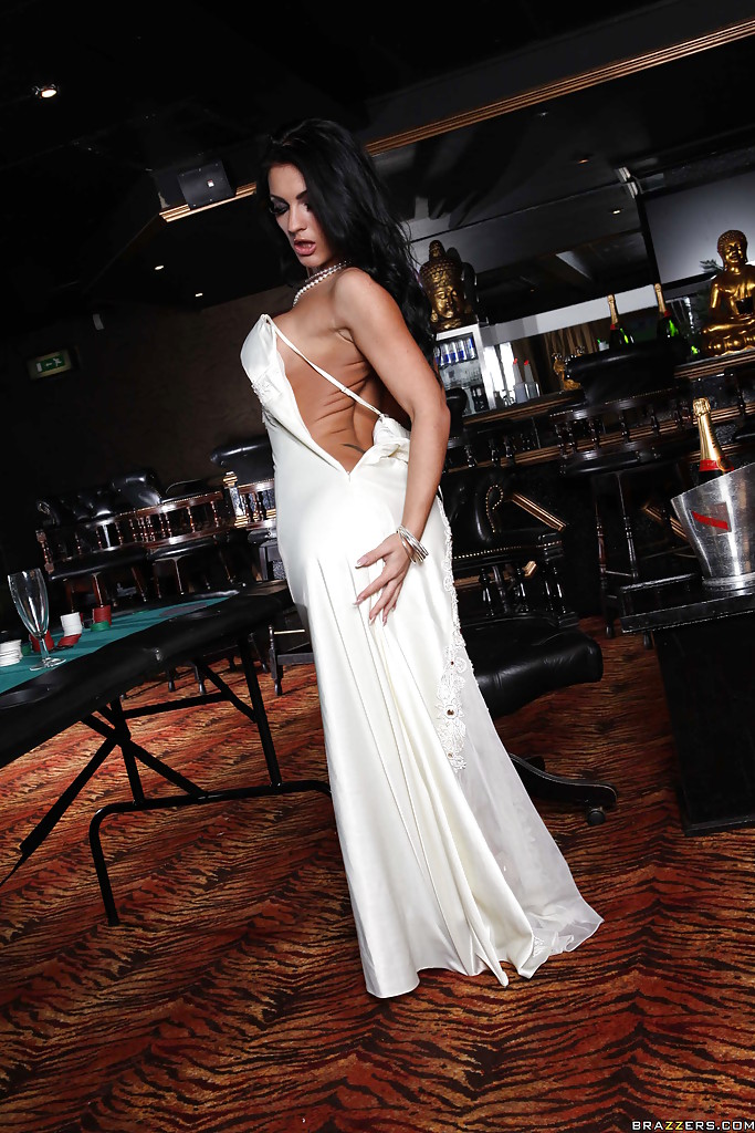 Stunning MILF on high heels Honey Demon taking off her white dress #54059208