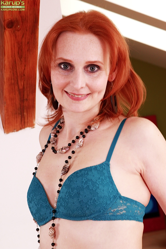 Redheaded mature MILF Bachova modelling solo girl style n bra and panties #51764132