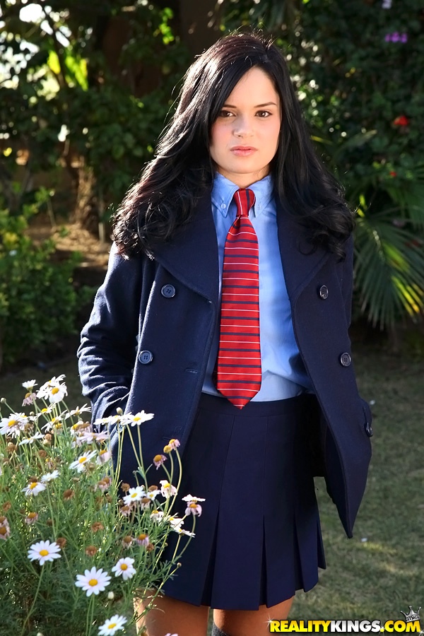 Cute teen in school uniform Jenna Ross uncovering her slim body outdoor #52012860