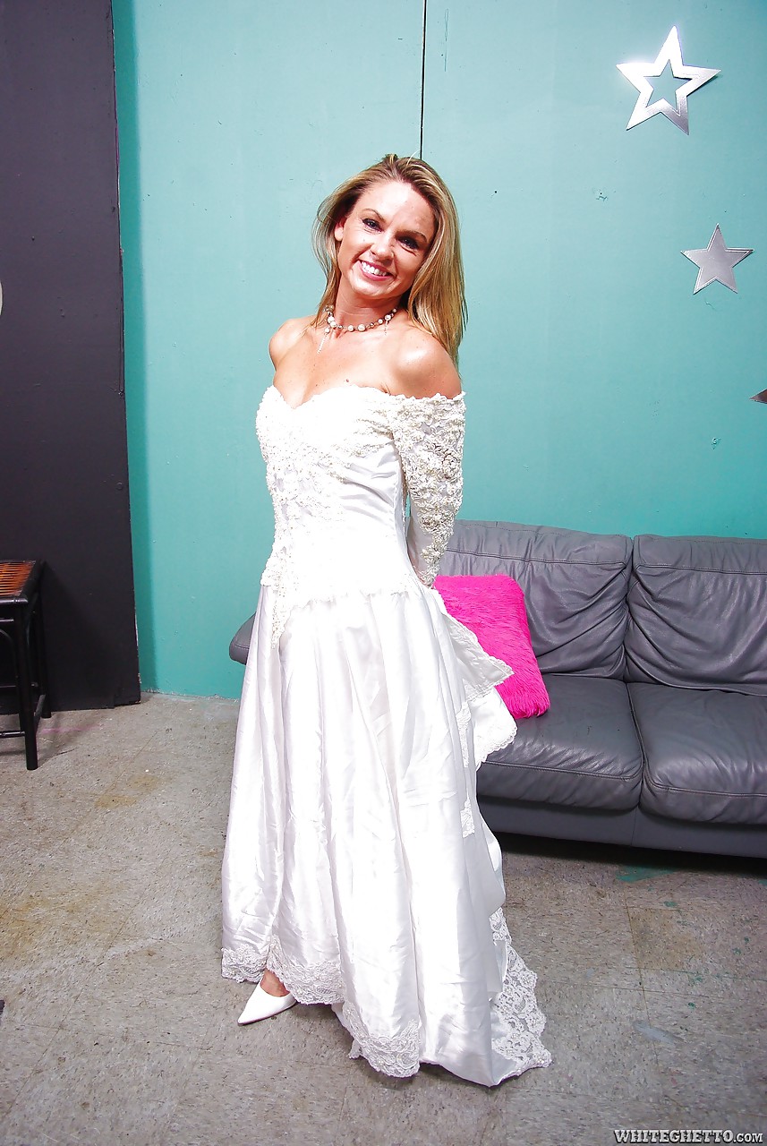 Clothed bride Amanda Blow shedding wedding dress before MMF sex #52634707