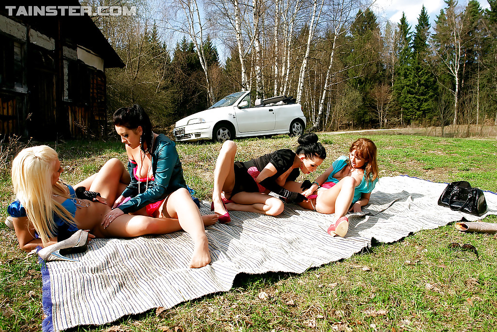 European fetish ladies enjoy wet lesbian foursome outdoor #51479146