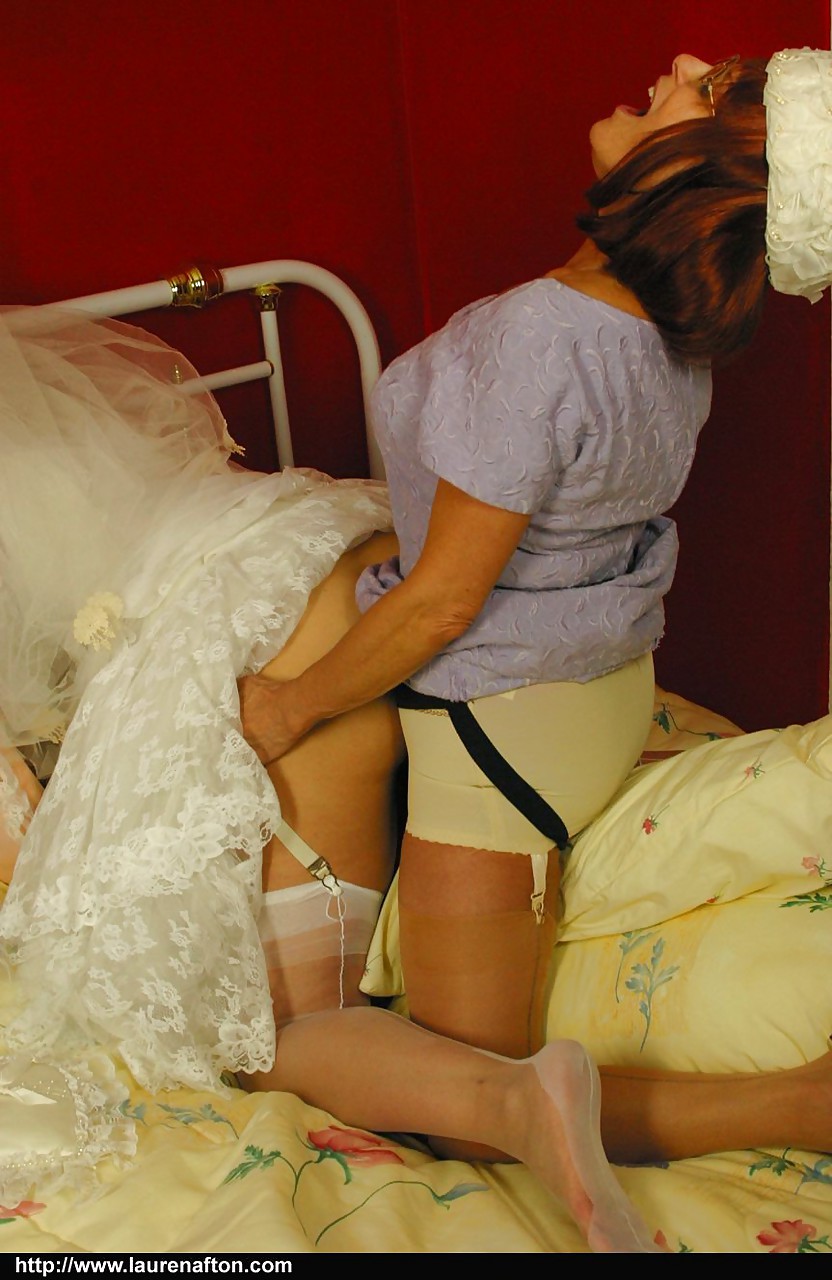 Hot bride Miss Abigail in stockings & high heels enjoys lesbian strapon fuck #52353792