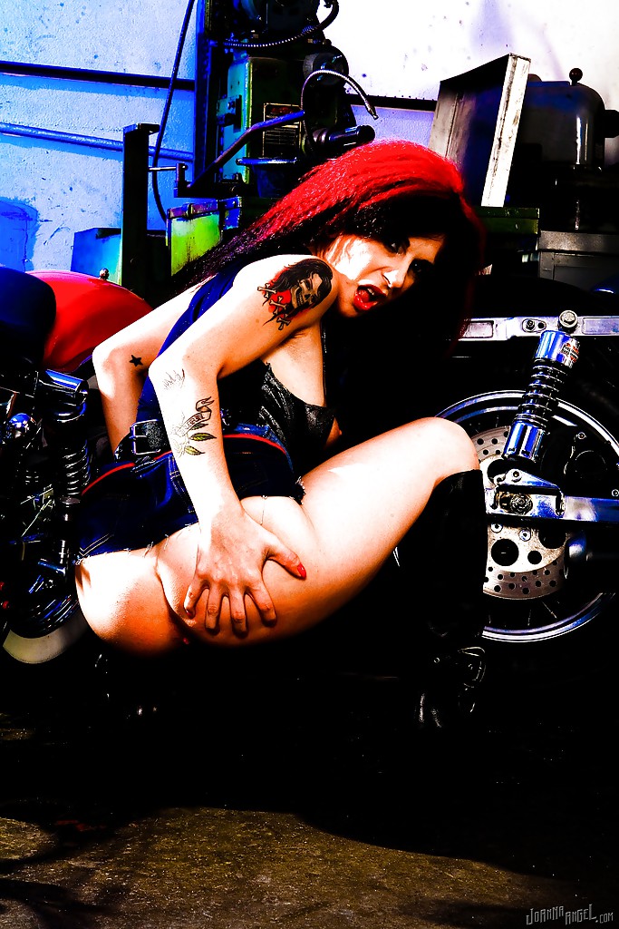 Tattooed amateur babe Joanna Angel reveals her milf ass on a bike #54353210