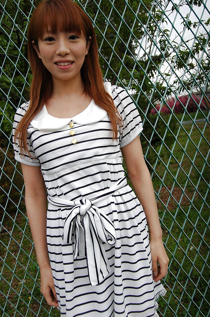 Asian Chihiro Ozawa is walking in her sexy striped dress outdoors #51368388