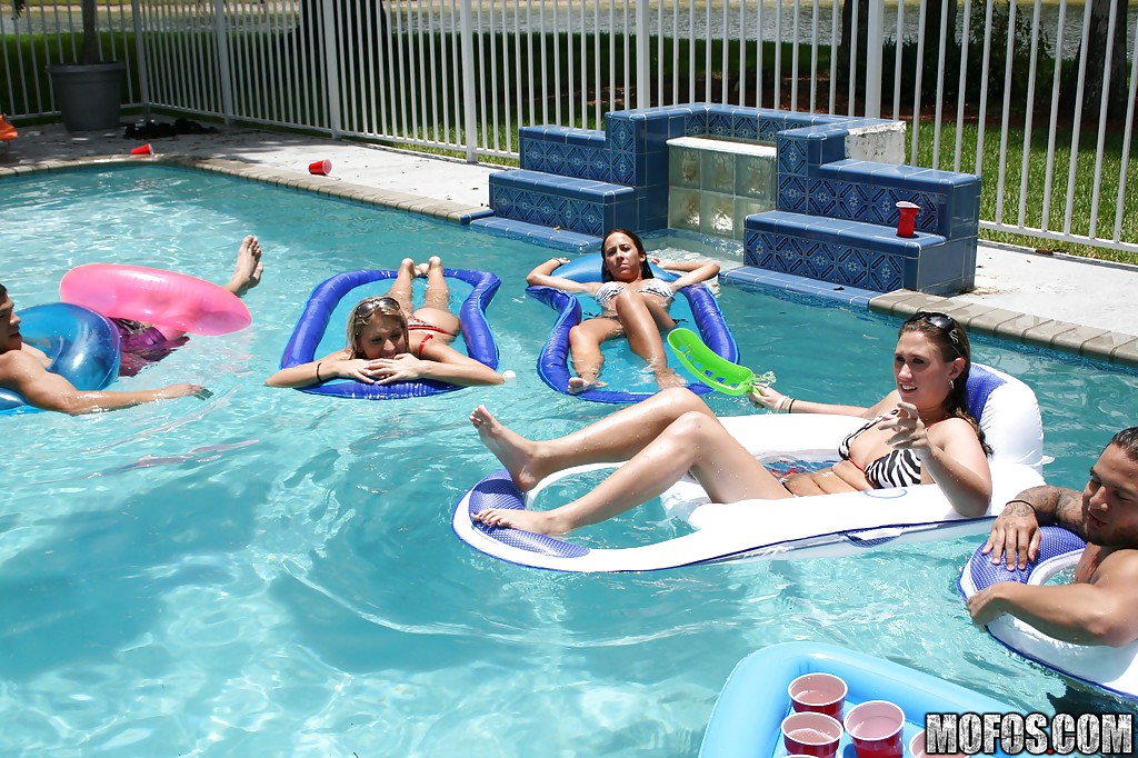 Frolic girls in bikini flashing their tits at the pool party #51429227