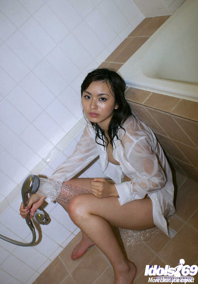 Petite asian babe with big tits and hairy pussy taking shower #51936874