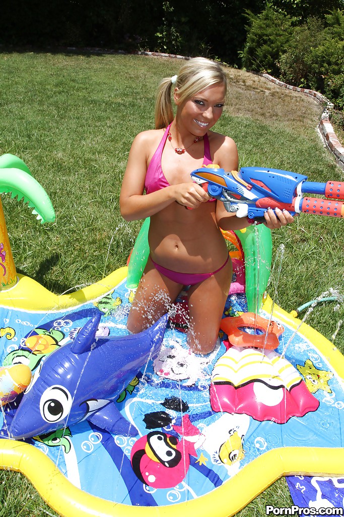 Sexy teen  babe Ally Kay strips off bikini outdoor to show tits #52609922