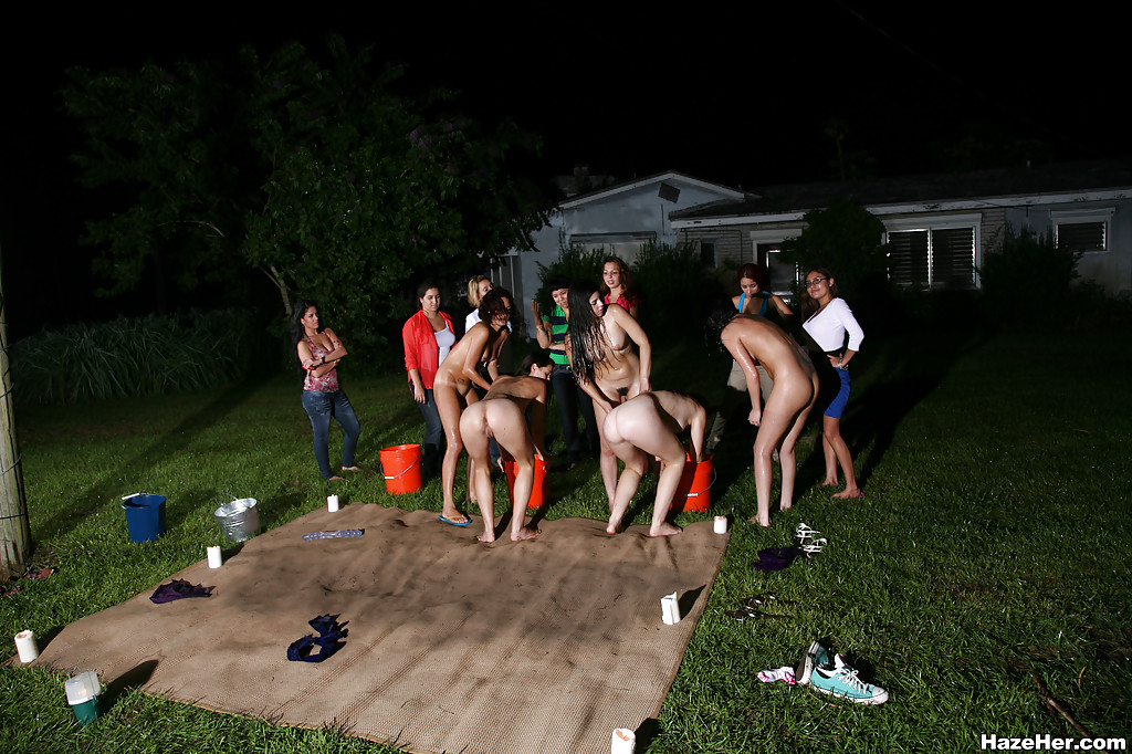 Cuddly sorority pledges get involved in wet lesbian games outdoor #50204143