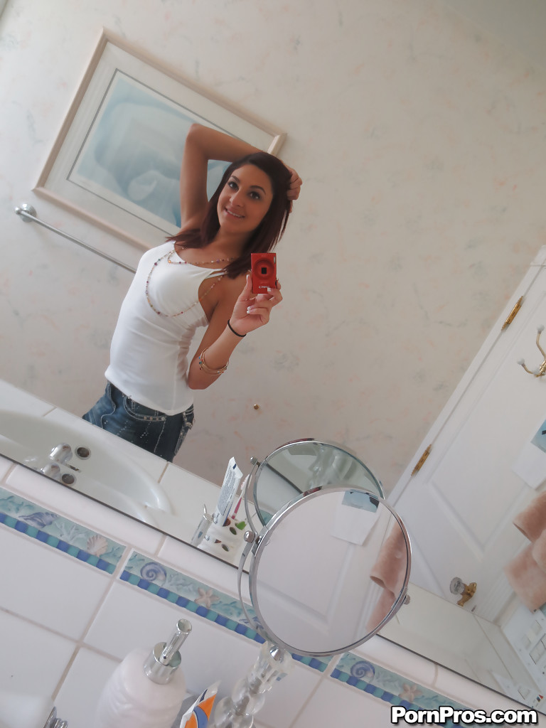 Nasty brunette slut Nikka taking couple of selfies in the bathroom #51832177