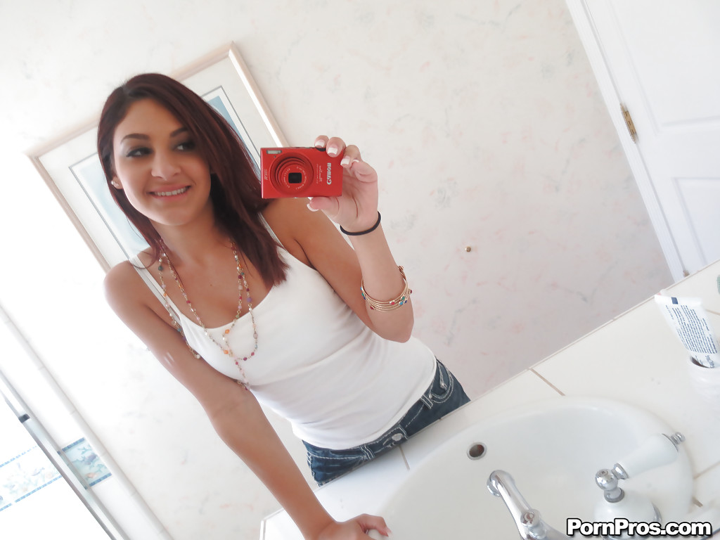 Nasty brunette slut Nikka taking couple of selfies in the bathroom #51832435