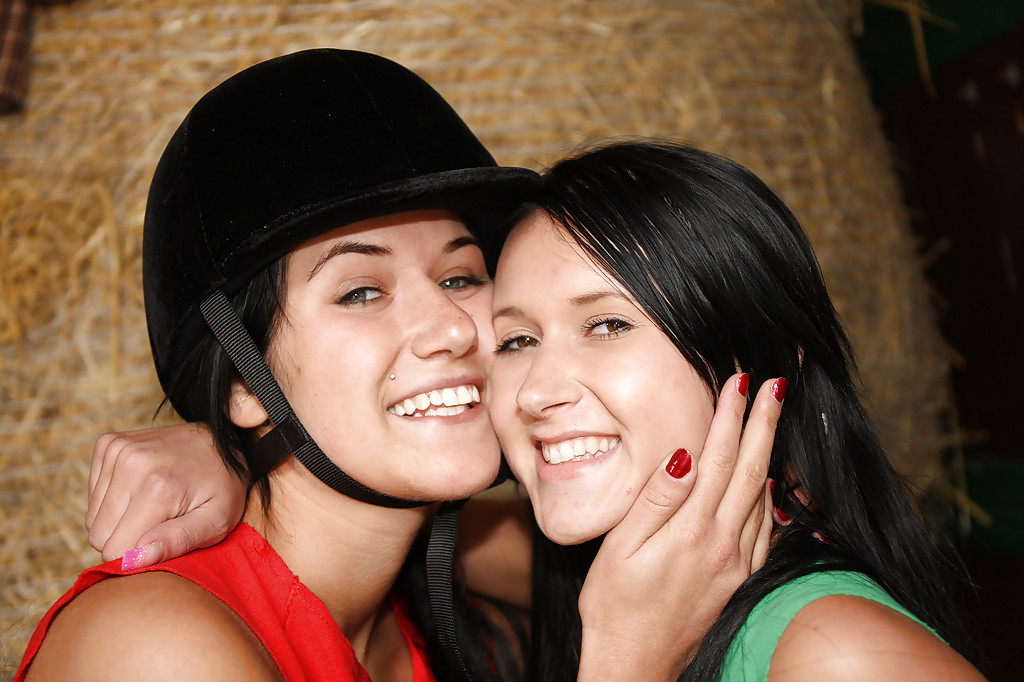 Hot lesbians Lucy Lee &amp; Angelica playing with a dildo in the horse barn #54825961