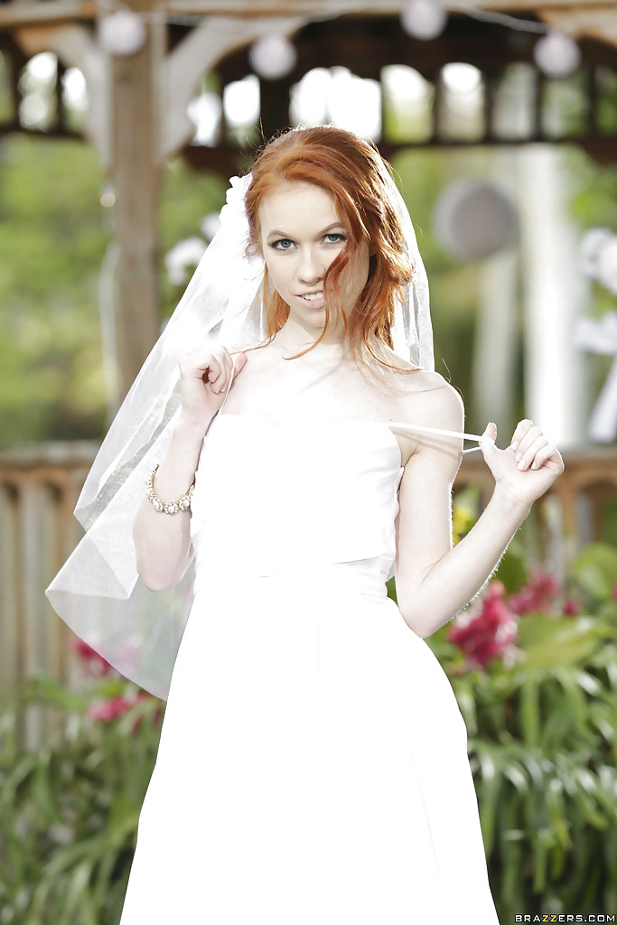 Redhead teen babe Dolly Little stripping off wedding dress outdoors #51694504