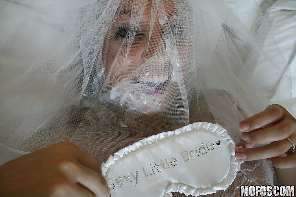 New bride Stacey Hopkins sucking cock and taking cumshot on bridal veil #52365561