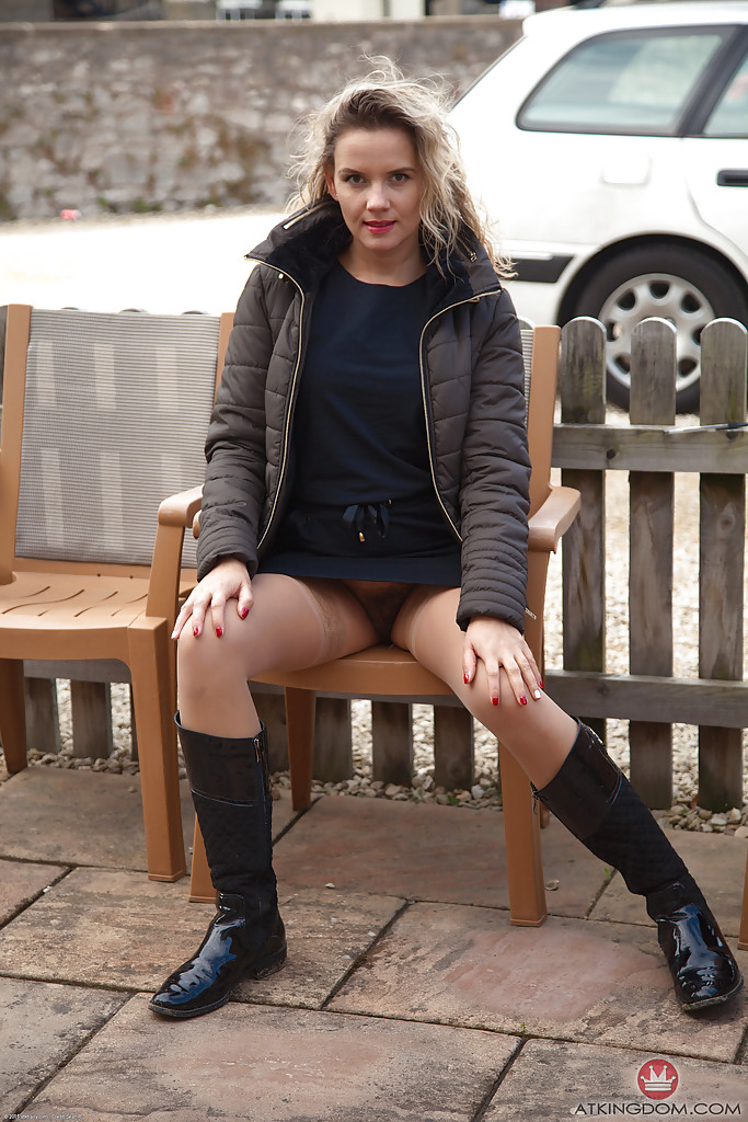 Clothed MILF Regina flashing upskirt beaver in public with no panties on #50156602