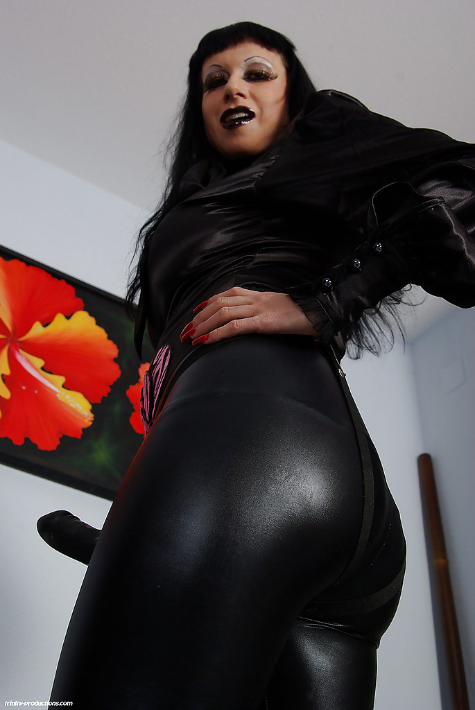 Seductive mature fetish babe posing with strapon over her latex leggings #51231134