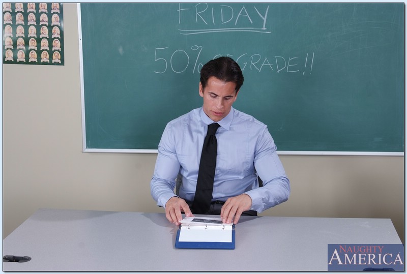 Sexy college redhead Faye Reagan laid on the desk and shafted hard