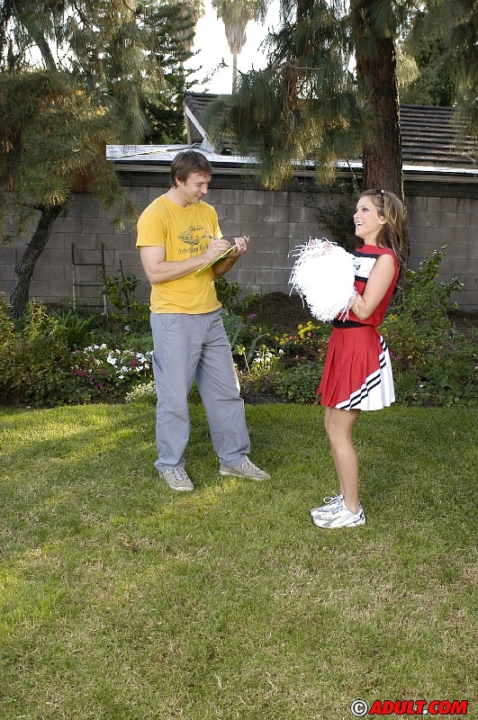 Slutty cheerleader gets tricked into blowjob with ball licking outdoor #50303089
