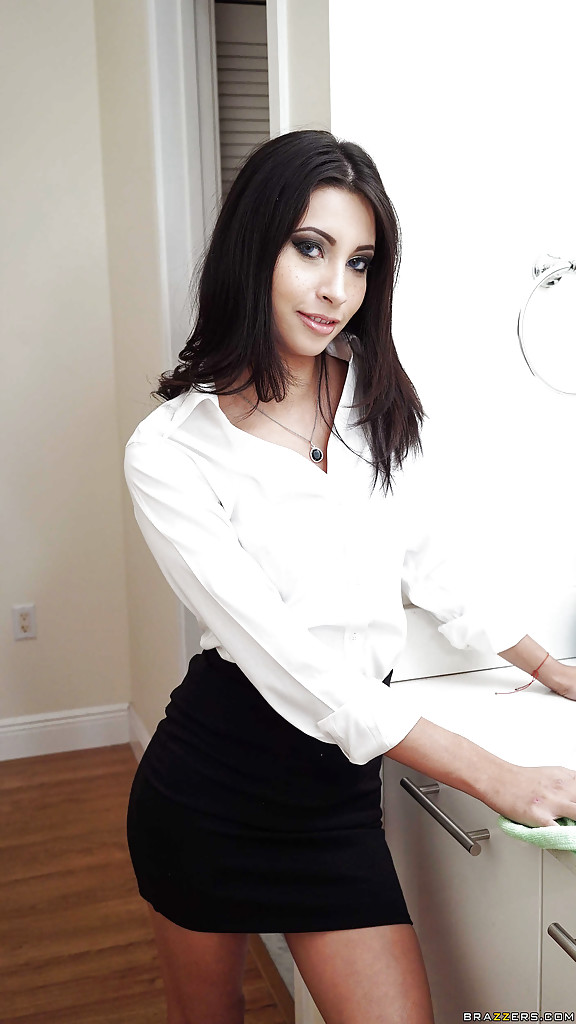 Brunette babe Jade Jantzen posing fully clothed in white blouse and skirt #51288288