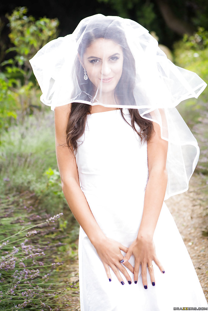 Latina babe Carolina Abril caught in candid outdoors wedding dress photos #52323557