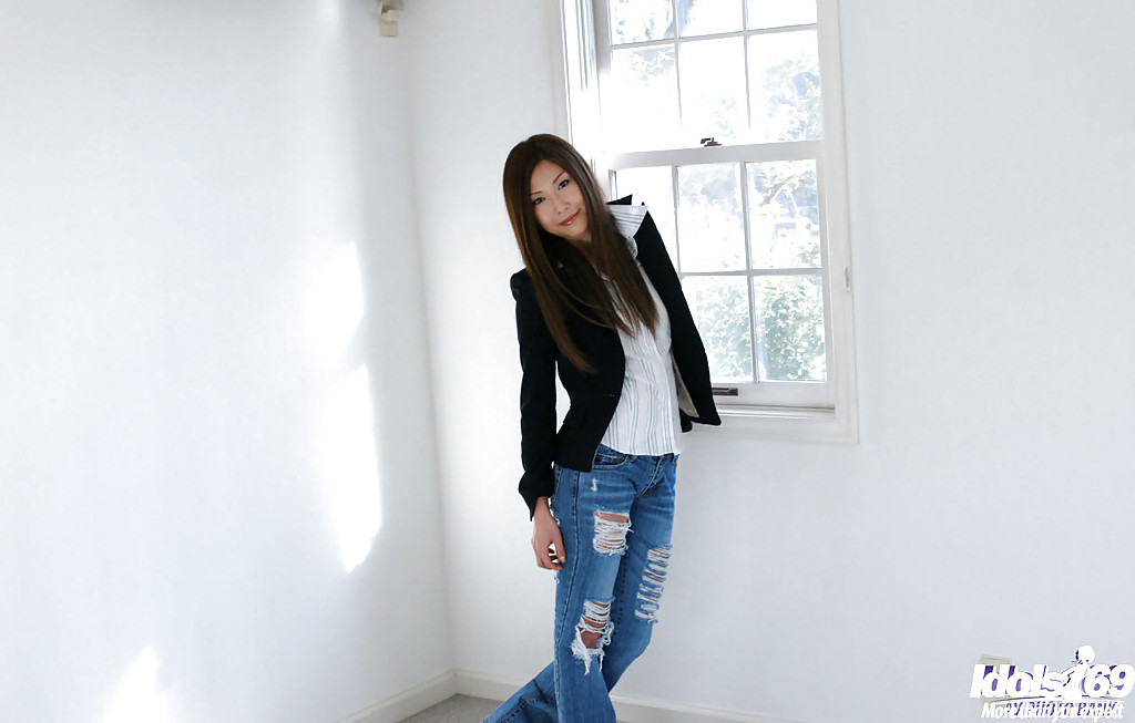 Graceful asian girl in jeans Seira Narumi slowly stripping #51412252