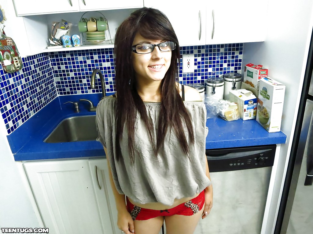 Smiley teenage fox in glasses slowly uncovering her seductive curves #50955404