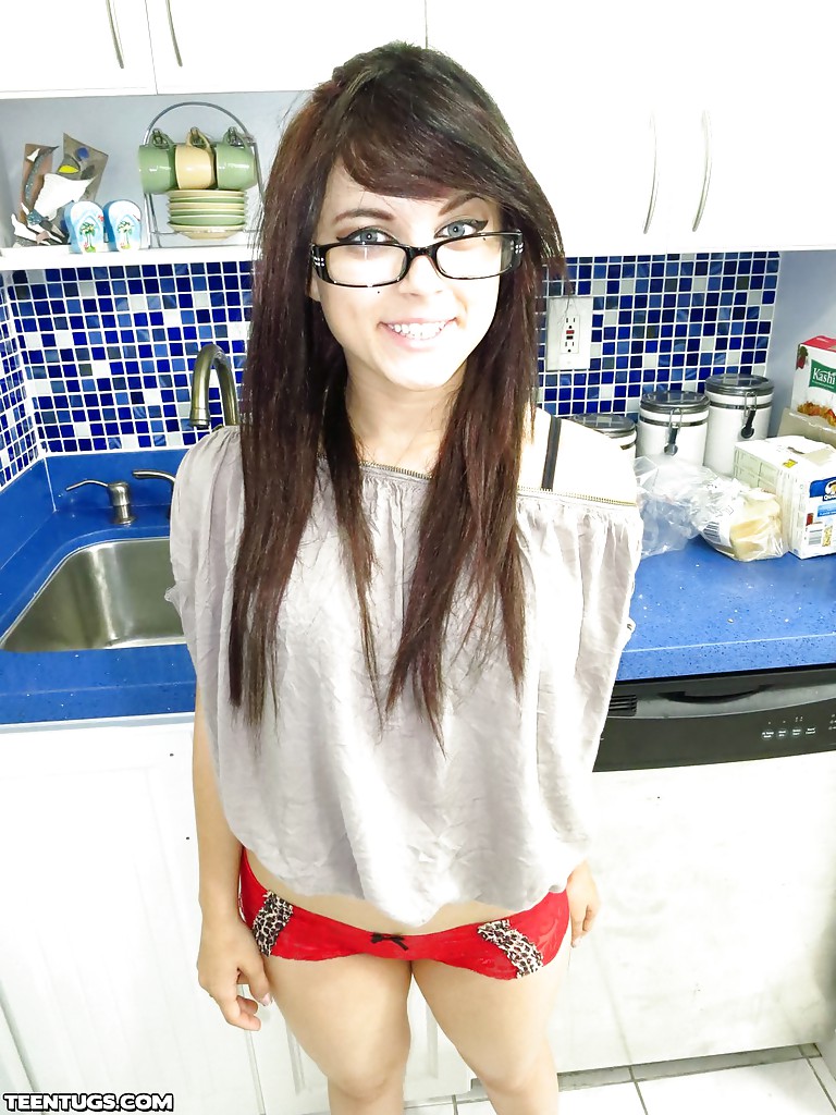 Smiley teenage fox in glasses slowly uncovering her seductive curves #50955421