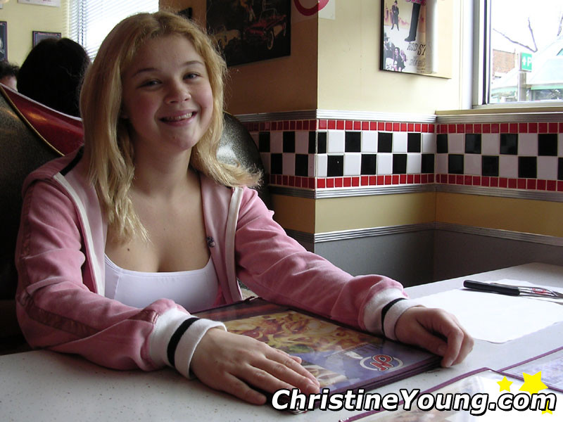 Cheerful blonde teen Christine Young flashing and teasing #67812444